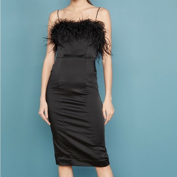 NWT Veronica Beard 6 Lilya Black Ostrich Feather Midi Satin Dress Strap - Picture 7 of 12